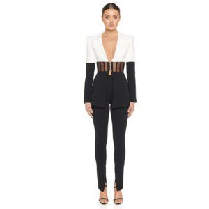 COUTURE 2 PIECE SUIT BLAZER & PANT SET BLACK WHITE